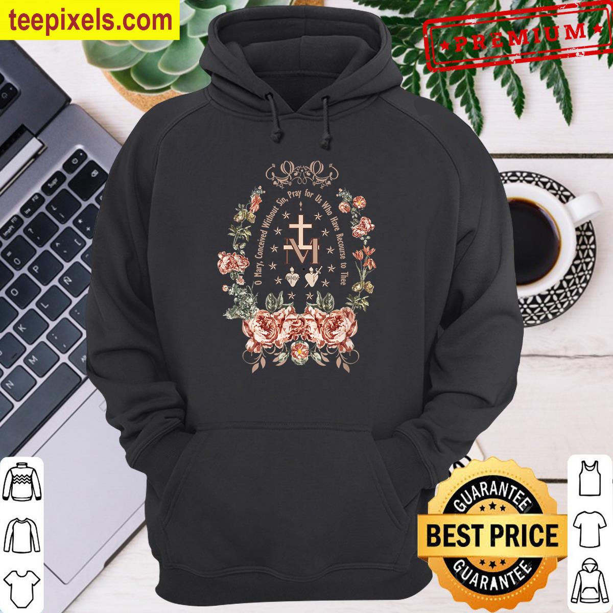 Marian Catholic Virgin Mary Marian Floral Cross Religious T-shirt Tee Shirt