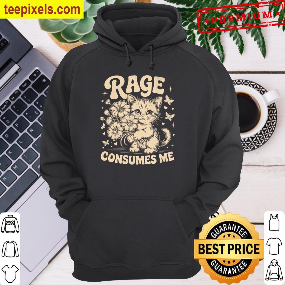 Rage Consumes Me – Vintage Floral Kitten Essential T-shirt Tee Shirt
