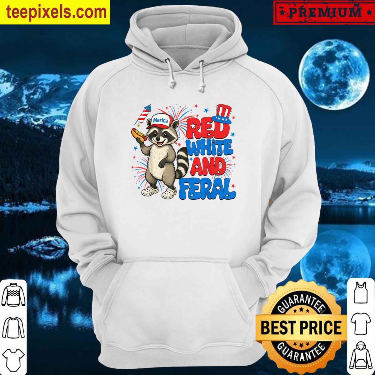Red White Feral Raccoon Boys Tee Shirt