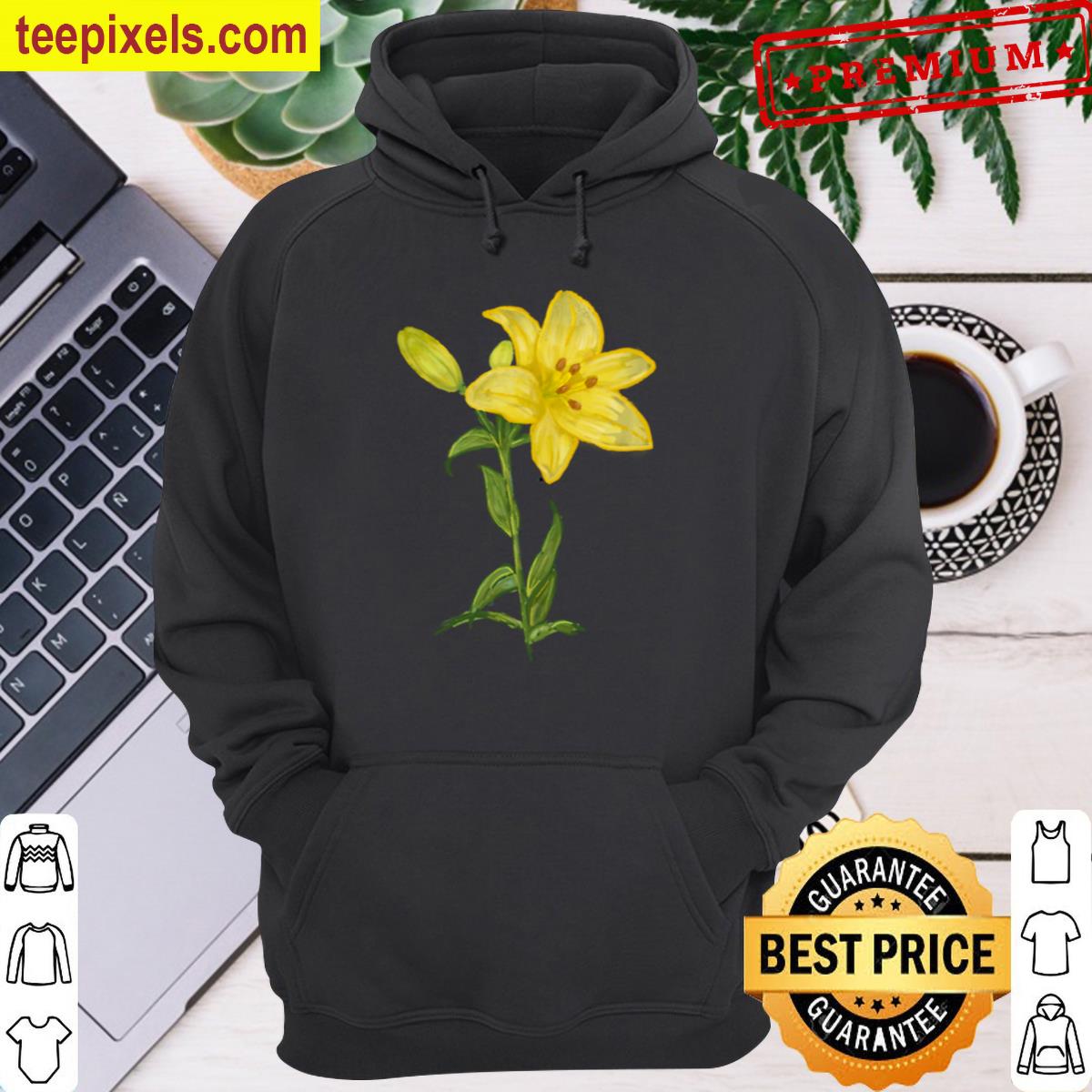 Yellow Lily Flower Floral Design Tee Shirt