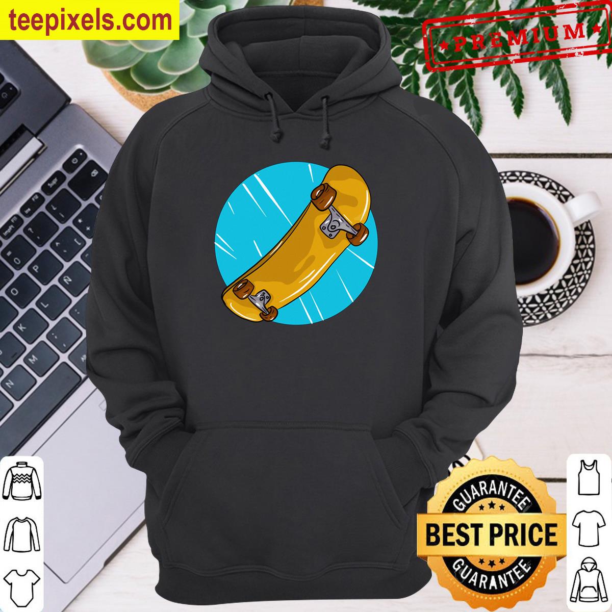 Yellow-skateboard-light-blue-circle Tee Shirt
