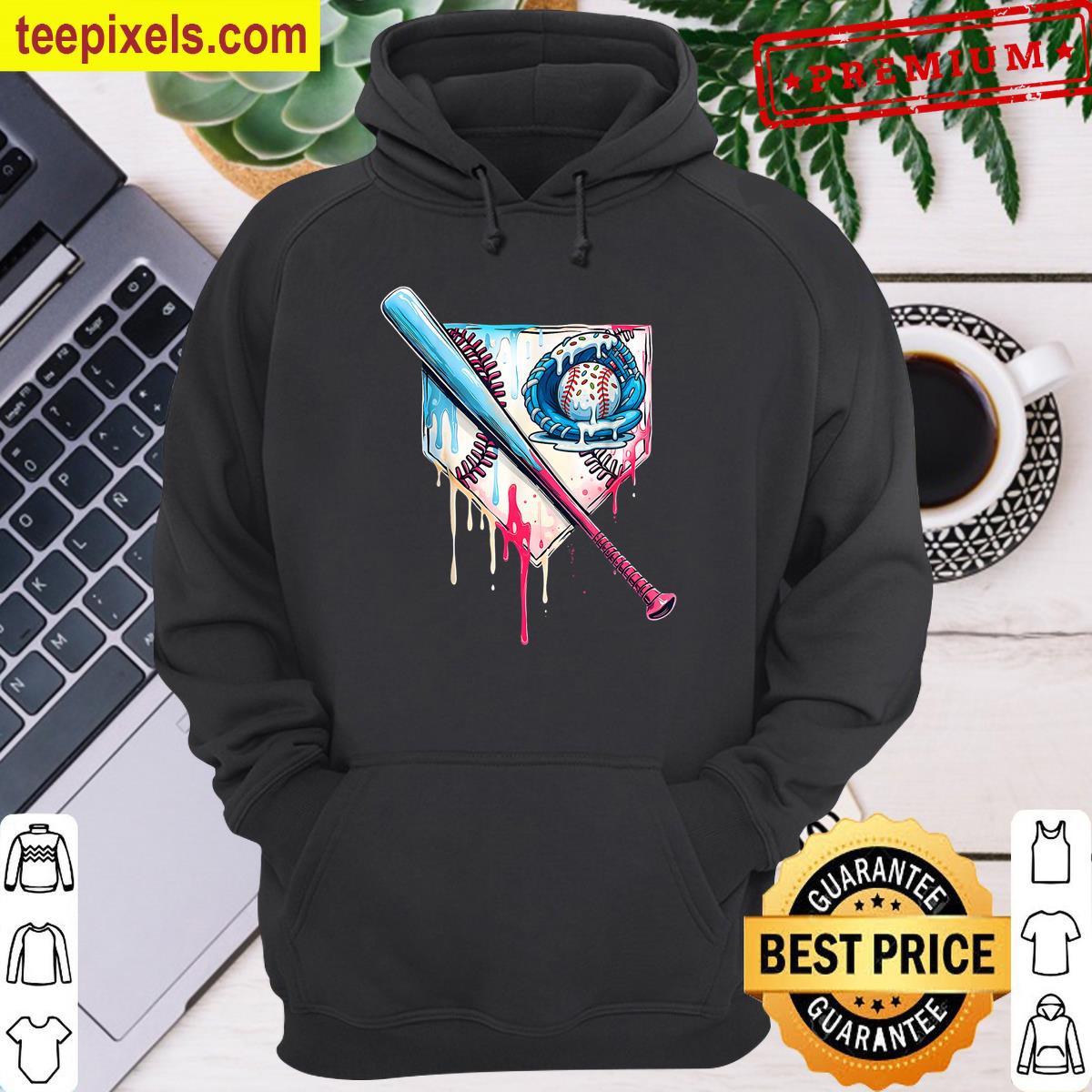 Baseball Home Plate Dripping Ice Cream Drip Youth Boys Tee Shirt