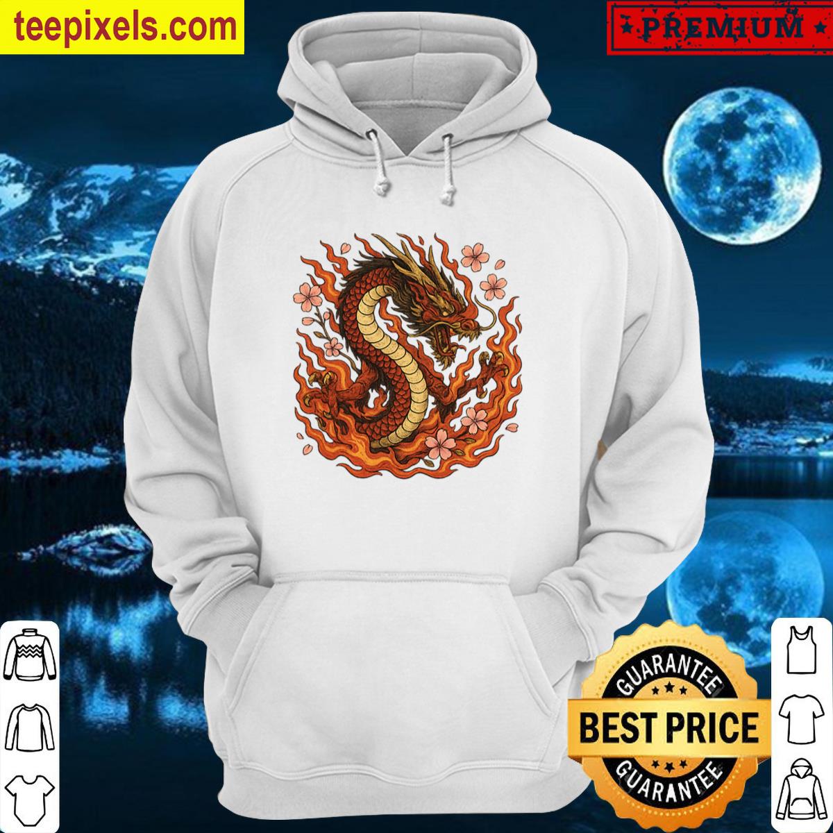 Flame Wrapped Dragon With Cherry Blossoms Oversized Tee Shirt