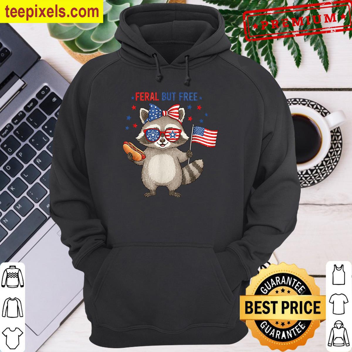 Funny Raccoon Coquette Feral But Free 4th Of July Tee Shirt