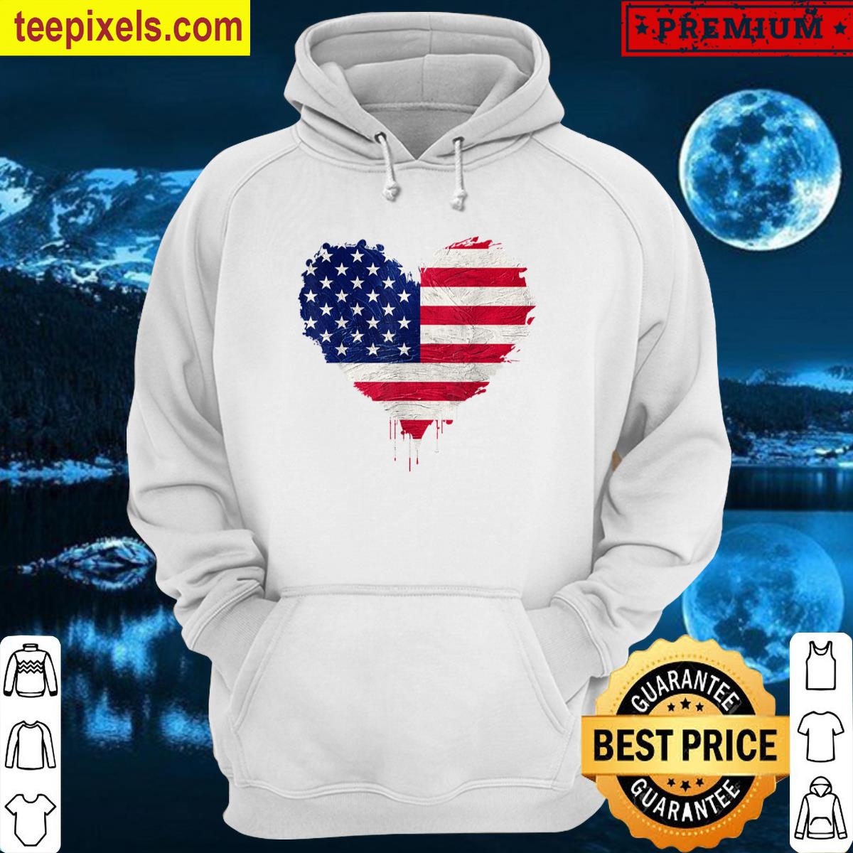 Patriotic Us America Flag Love Heart 4th Of July Tee Shirt