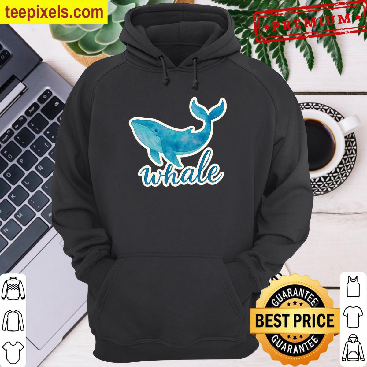 Beautiful Watercolor Whale Illustration Sticker Tee Shirt