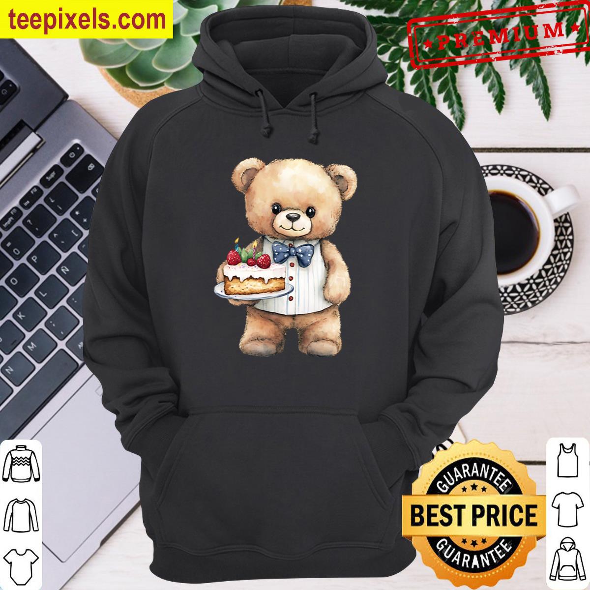 A Teddy Bear In A Suit Is Holding A Cake Tee Shirt