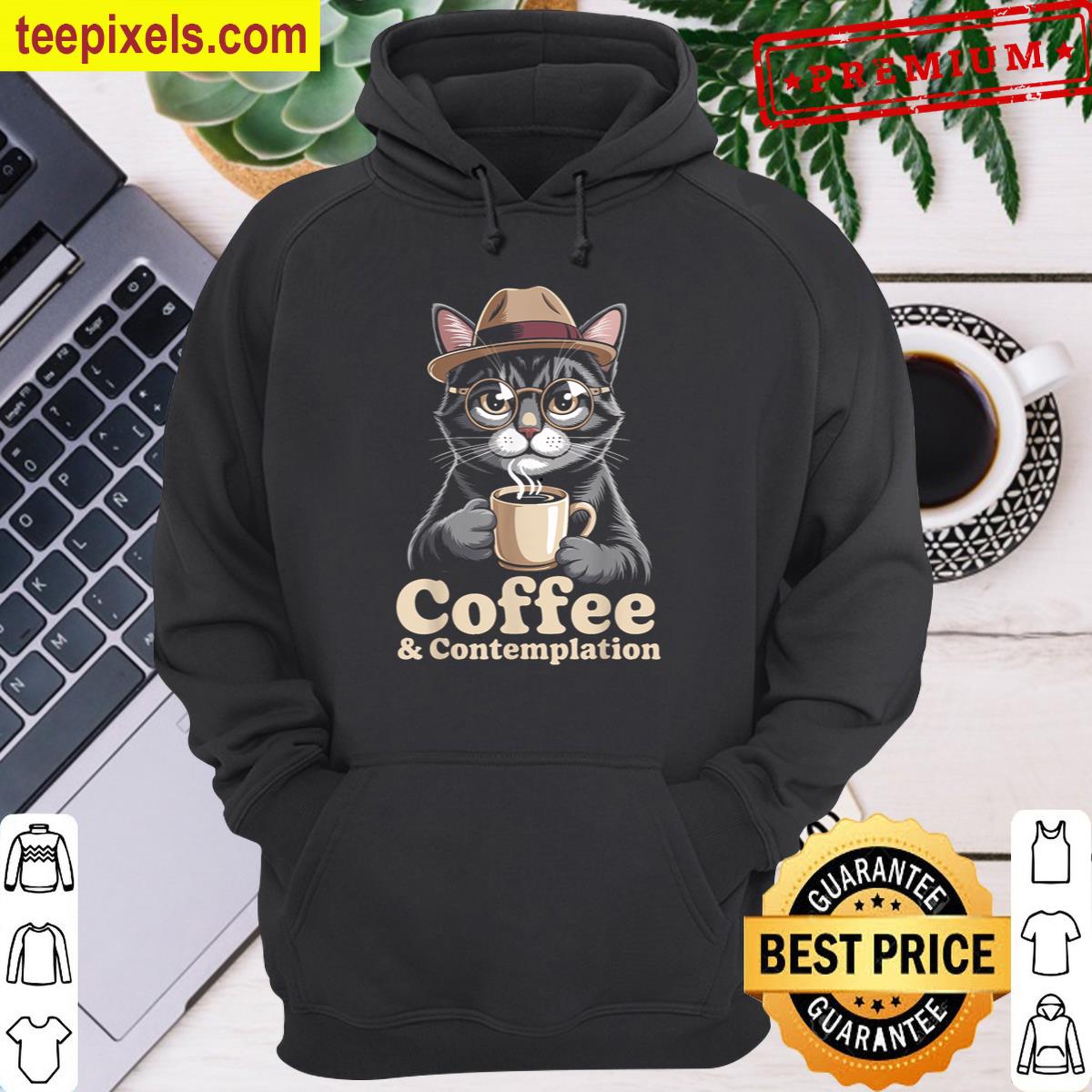 Cat Coffee Contemplation Cat Tee Shirt