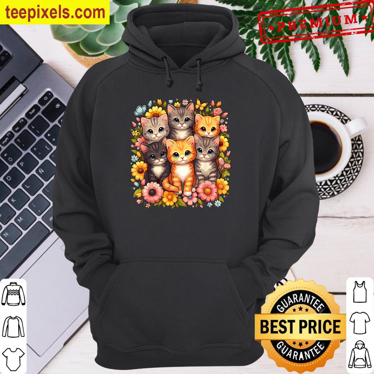 Cute Kittens Floral Cat Tee Shirt
