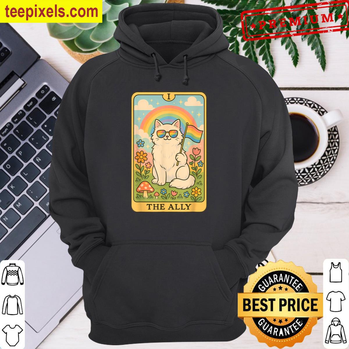 Funny Ally Cat Tarot Card Pride Sunglasses Gay Pride Lgbtq Tee Shirt