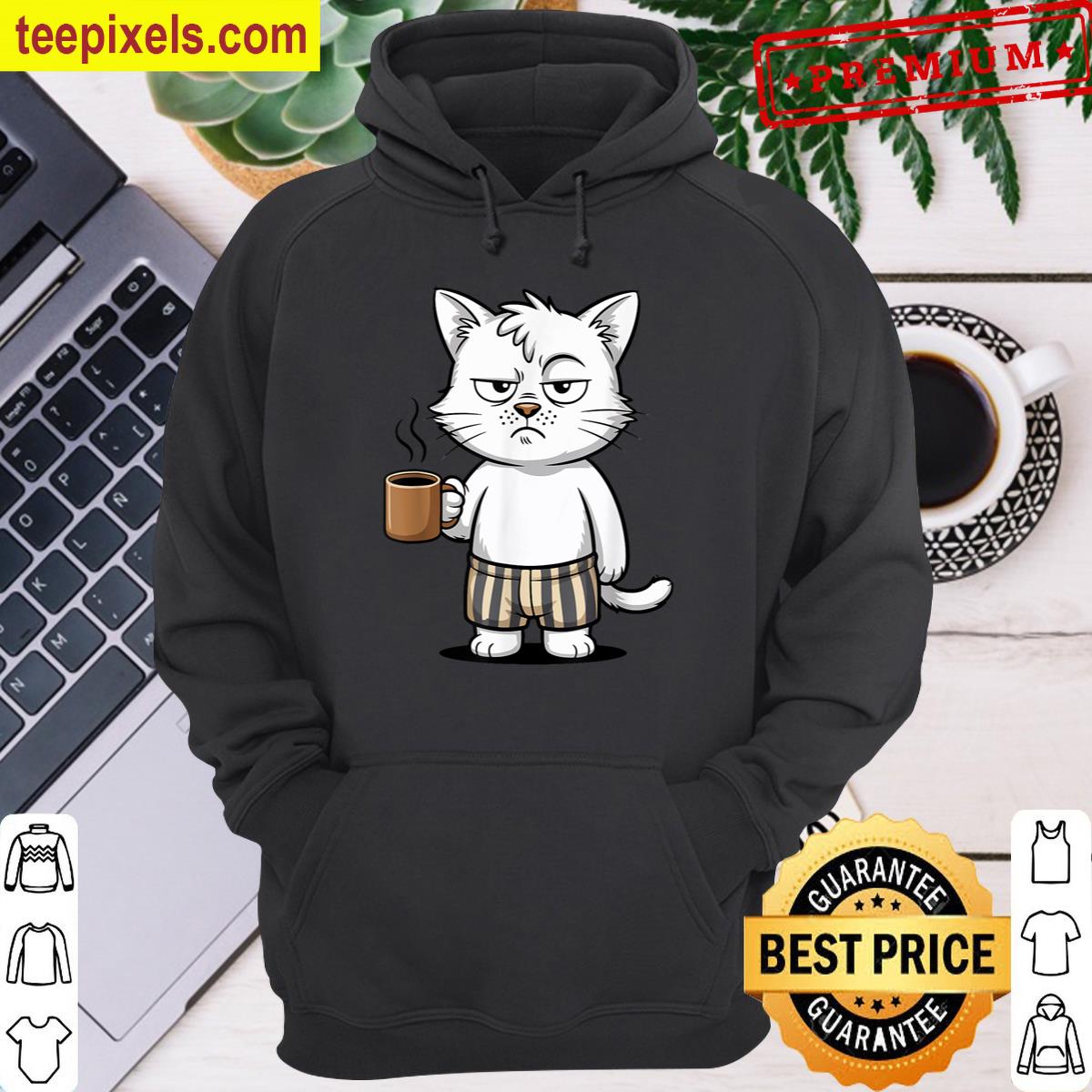 Funny Coffee Morning Cat Tee Shirt