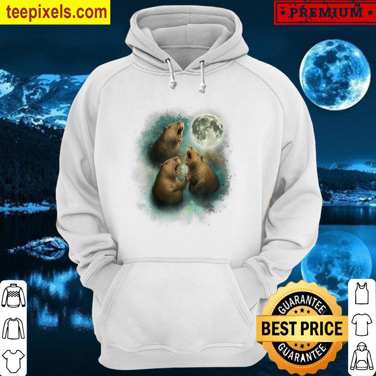Funny Three Capybaras Howling At The Moon Chill Cosmic Meme Tee Shirt