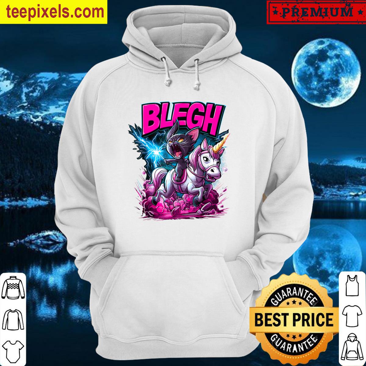Heavy Metal Cat Riding Unicorn Blegh Tee Shirt