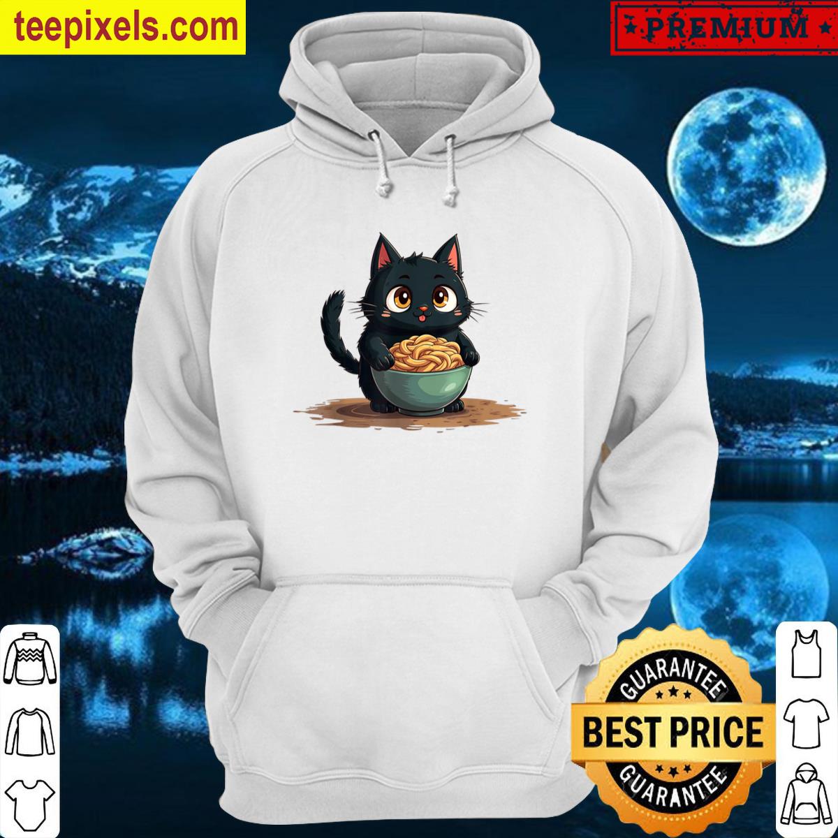 Kawaii Cat Eating Ramen Noodles Funny Tee Shirt